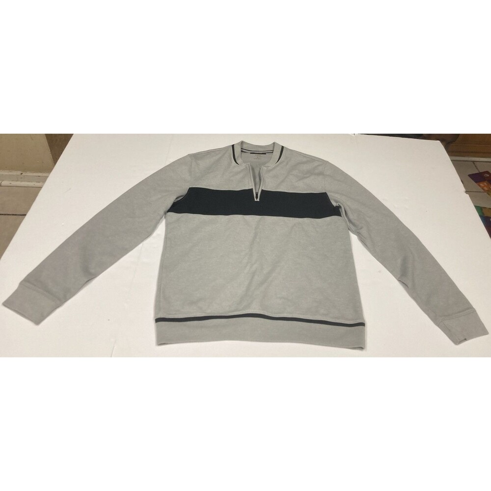 Alfani Men's Stretch Knit Colorblock 1/4 Zip Mock Neck Sweater Gray/Black S